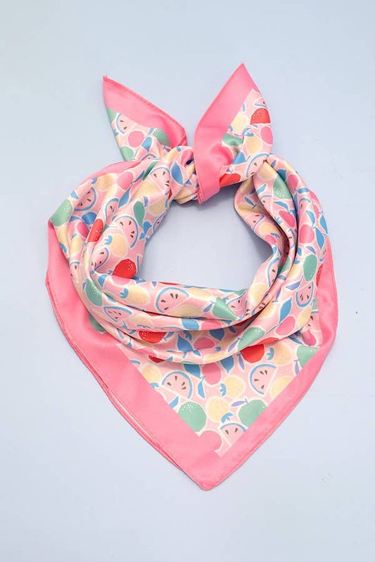 FRUIT PRINT SILKY FEEL BANDANA SCARF