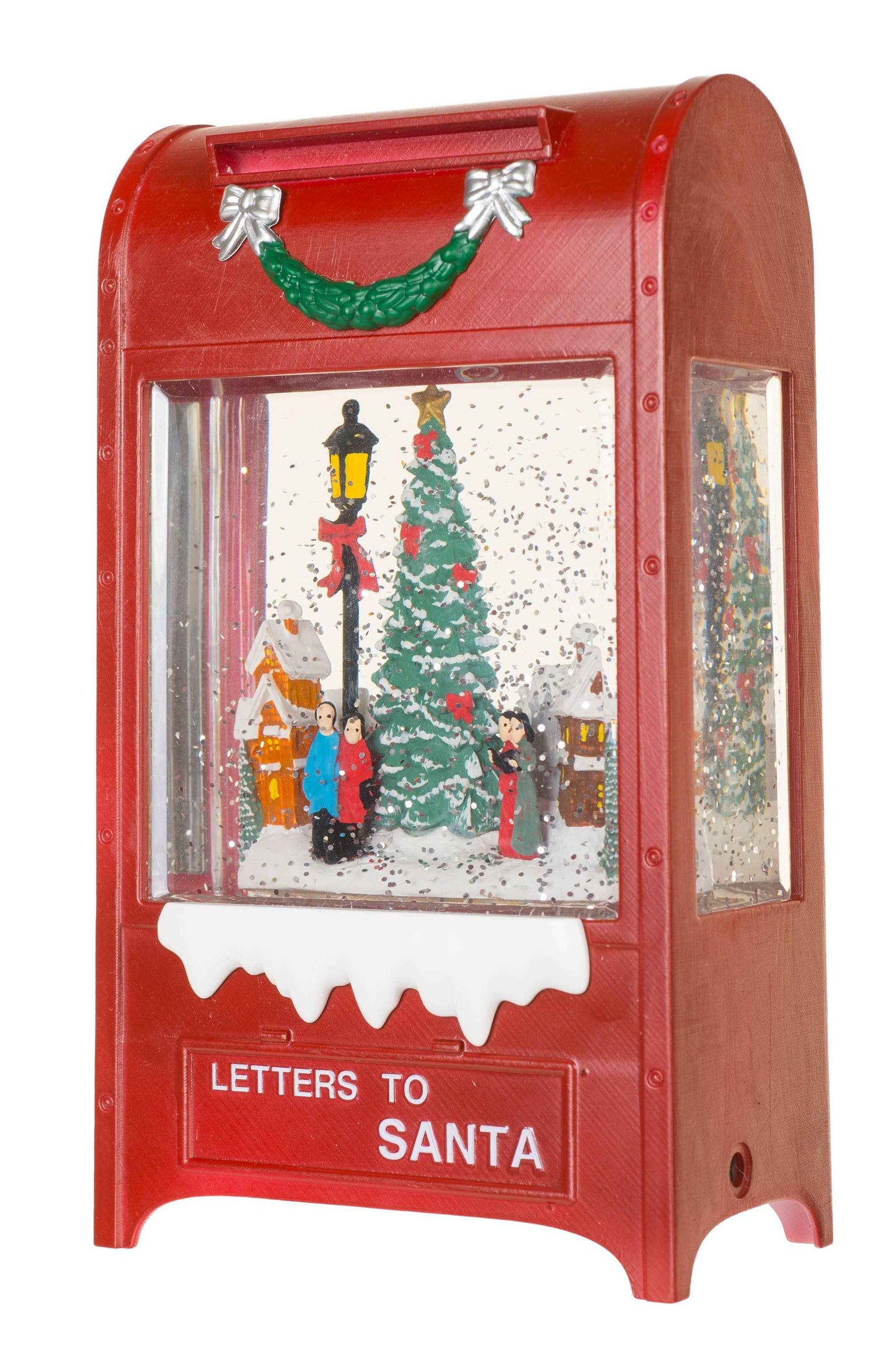 NEW-Burgundy Mailbox Snow Globe with Carolers in the city