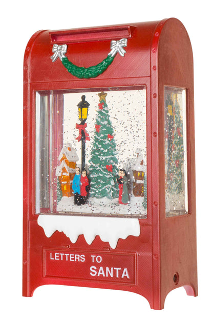 NEW-Burgundy Mailbox Snow Globe with Carolers in the city