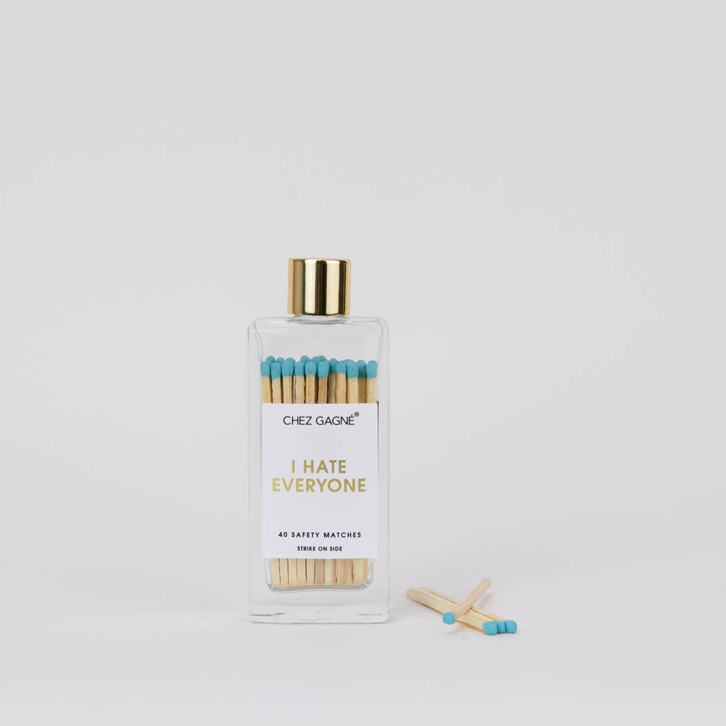 Chez Gagné - I Hate Everyone - Glass Bottle Safety Matches - Aqua