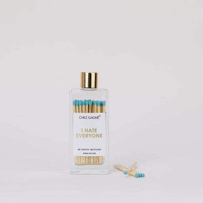 Chez Gagné - I Hate Everyone - Glass Bottle Safety Matches - Aqua