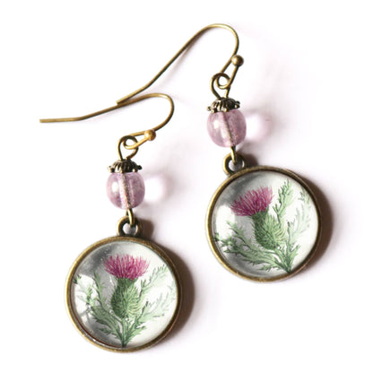 Scottish Thistle Glass Cabochon Earrings