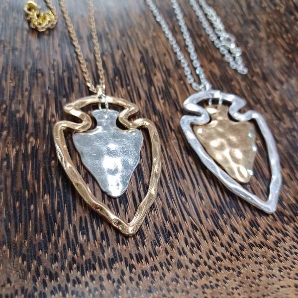 Gorgeous Two Tone Arrowhead Necklace Gold or Silver