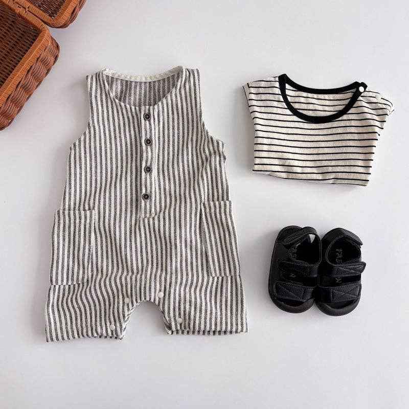 Baby Newborn Striped Sleeveless Romper: Blue / 3-6M
