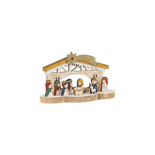 Silver Tree Home & Holiday - A35697-Wd natvty TBLpce,10 char,manger,scallop wd base,6.5in