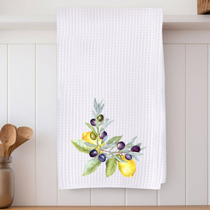 Lemon & Olive Waffle Weave Kitchen Tea Towel Farmhouse Decor