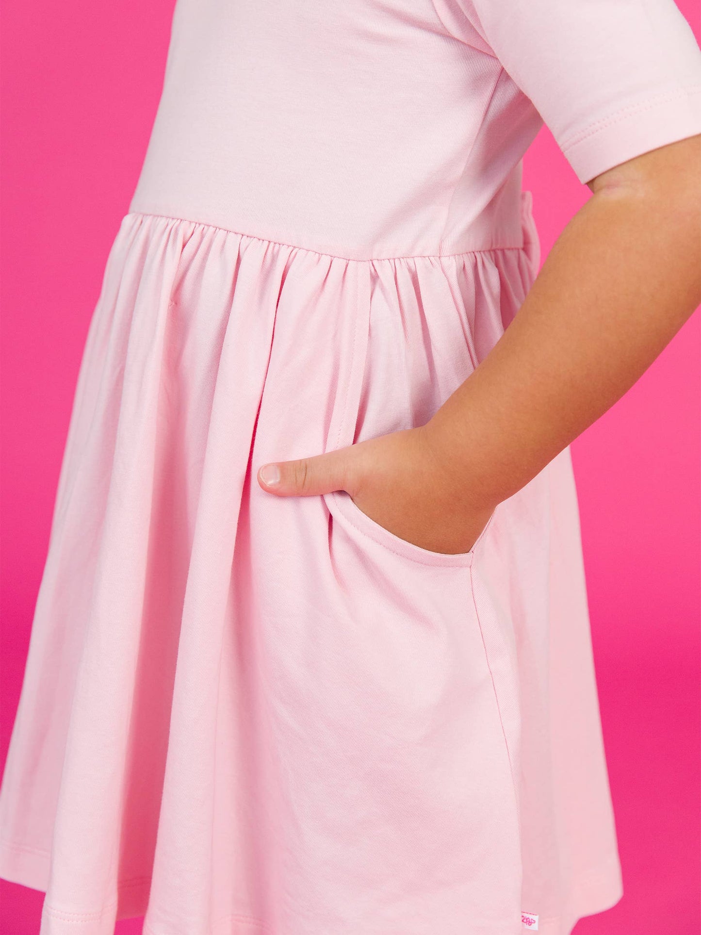 RuffleButts + RuggedButts - Girls Pink Short Sleeve Knit Twirl Dress