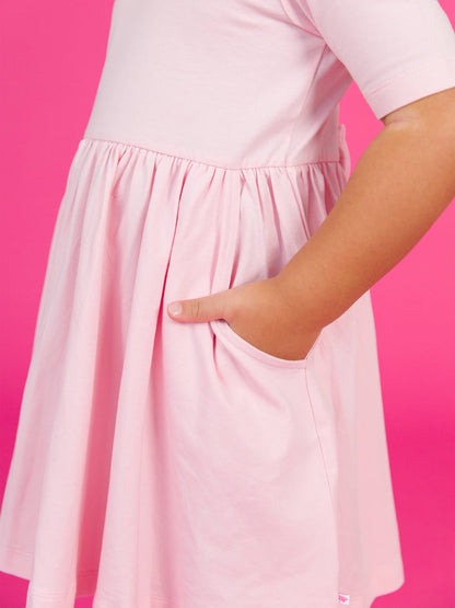 RuffleButts + RuggedButts - Girls Pink Short Sleeve Knit Twirl Dress