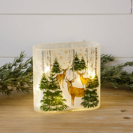 Glass Luminary - Deer in Forest