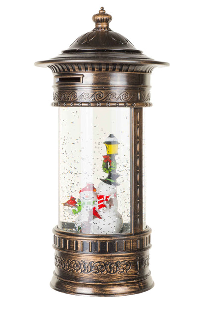 NEW-Bronze Snowman's Lamp Post Snow Globe
