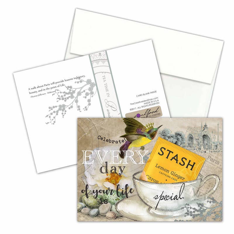 TEA GREETING Card with REAL TEA BAG "Celebrate!"