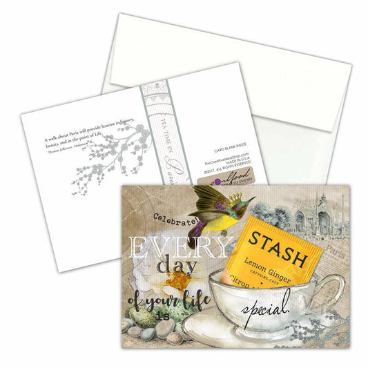 TEA GREETING Card with REAL TEA BAG "Celebrate!"