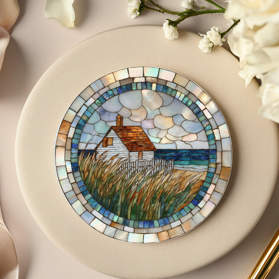 Coastal Cottage Mosaic Ceramic Coaster SET OF 4