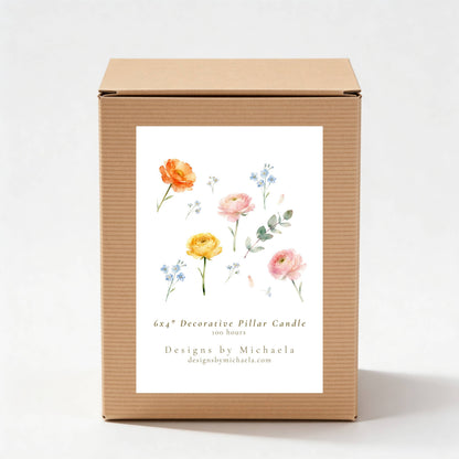 Spring Floral Pillar Candle for Tablescapes, Gifts and Decor