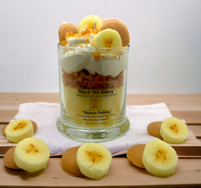 Wax and Wix Bakery® - Banana Pudding Candle. 13 oz. Large Soy Dessert Candle