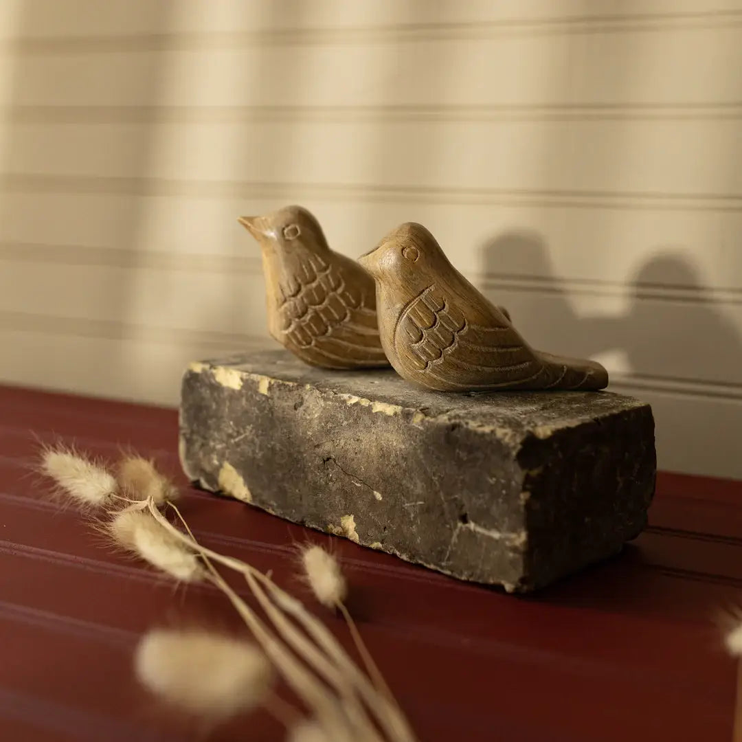 Vennie Wood Carved Decorative Bird Figures, Set Of 2