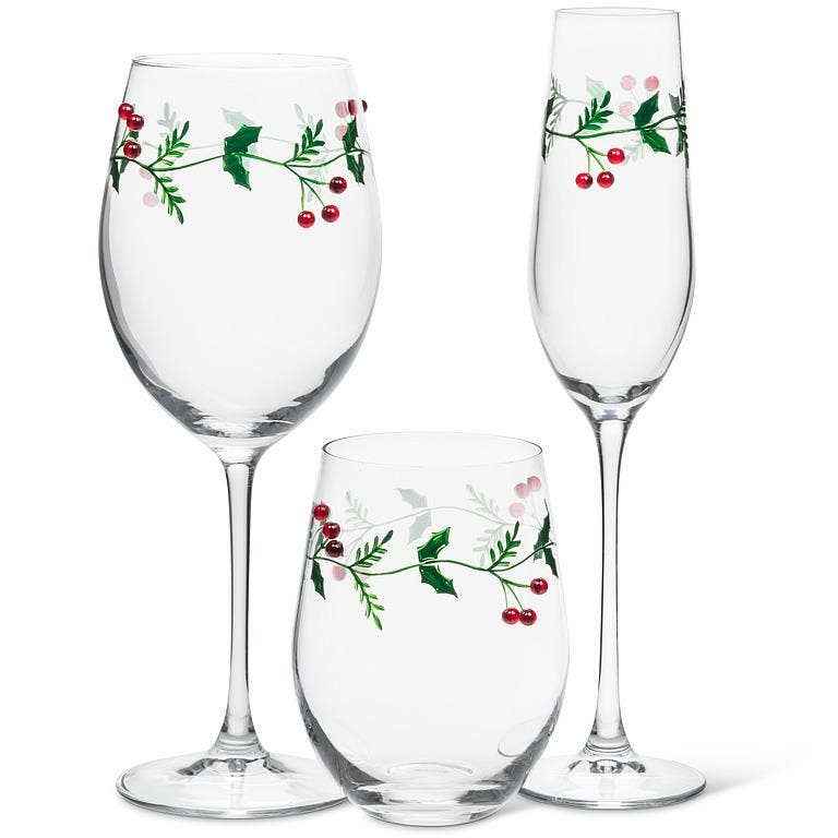 Holly & Berries Stemless Wine Glass