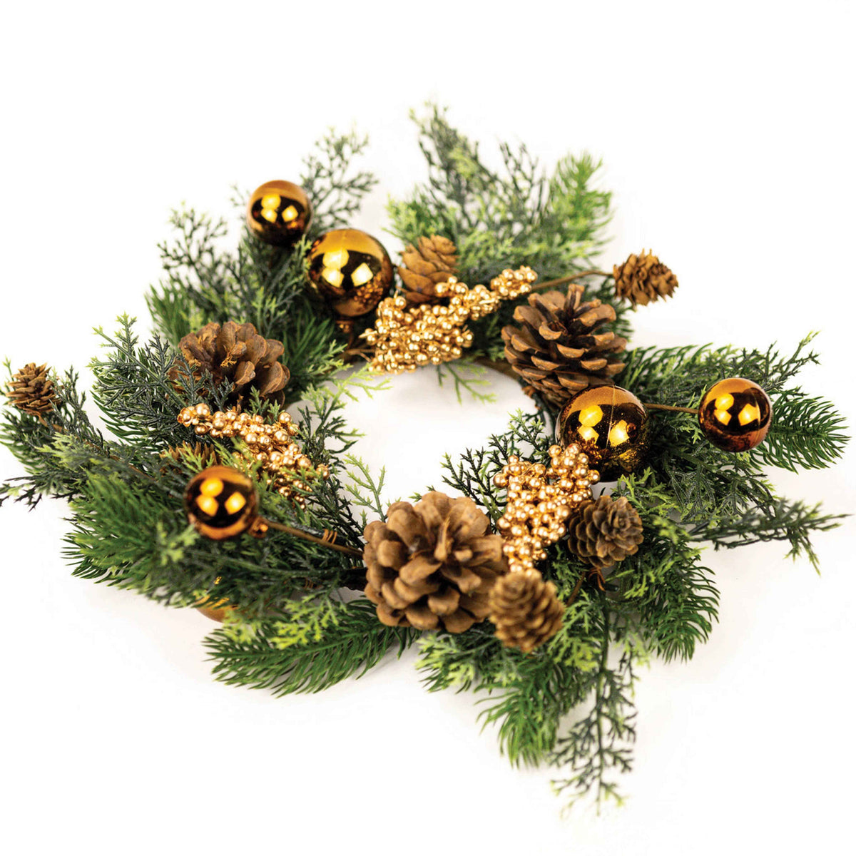 Golden Pine Candle Ring – Christmas Holiday Home Decor