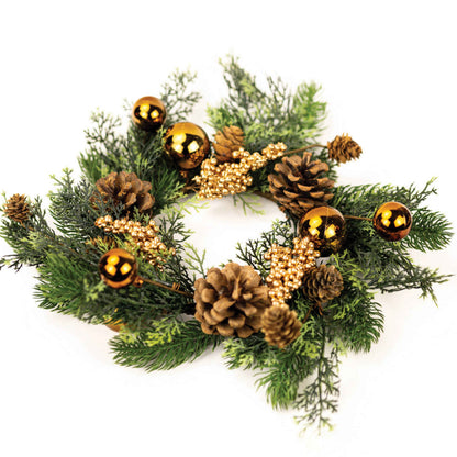 Golden Pine Candle Ring – Christmas Holiday Home Decor
