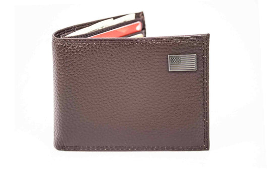 American Flag Leather Bifold Wallet: Waxed Canvas