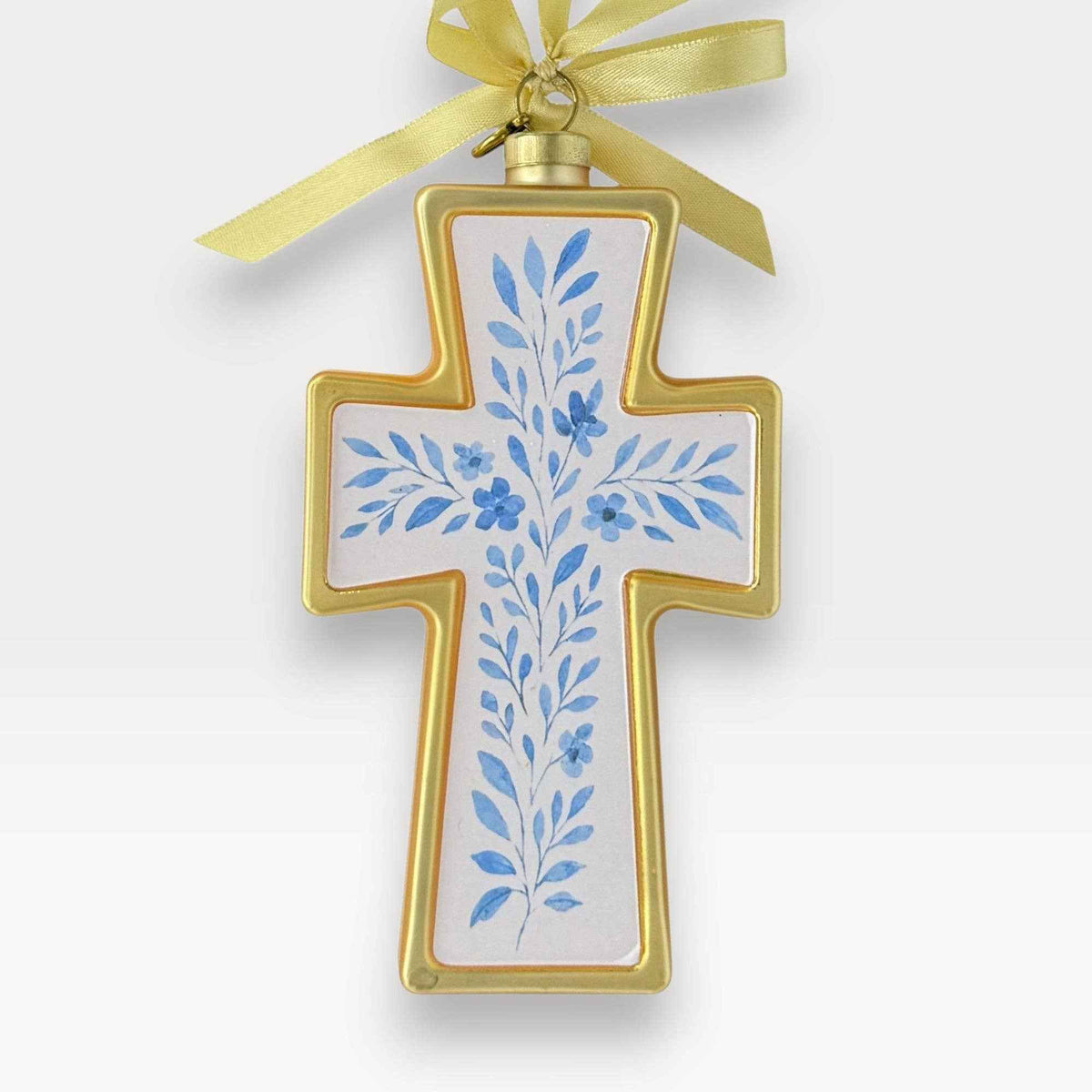 Floral Cross Blown Glass Christmas Ornament – 2026 First Edition
