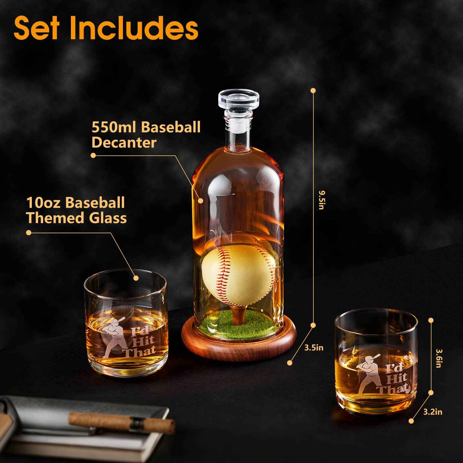 Baseball Whiskey Decanter Set - Funny Baseball Gifts for Men
