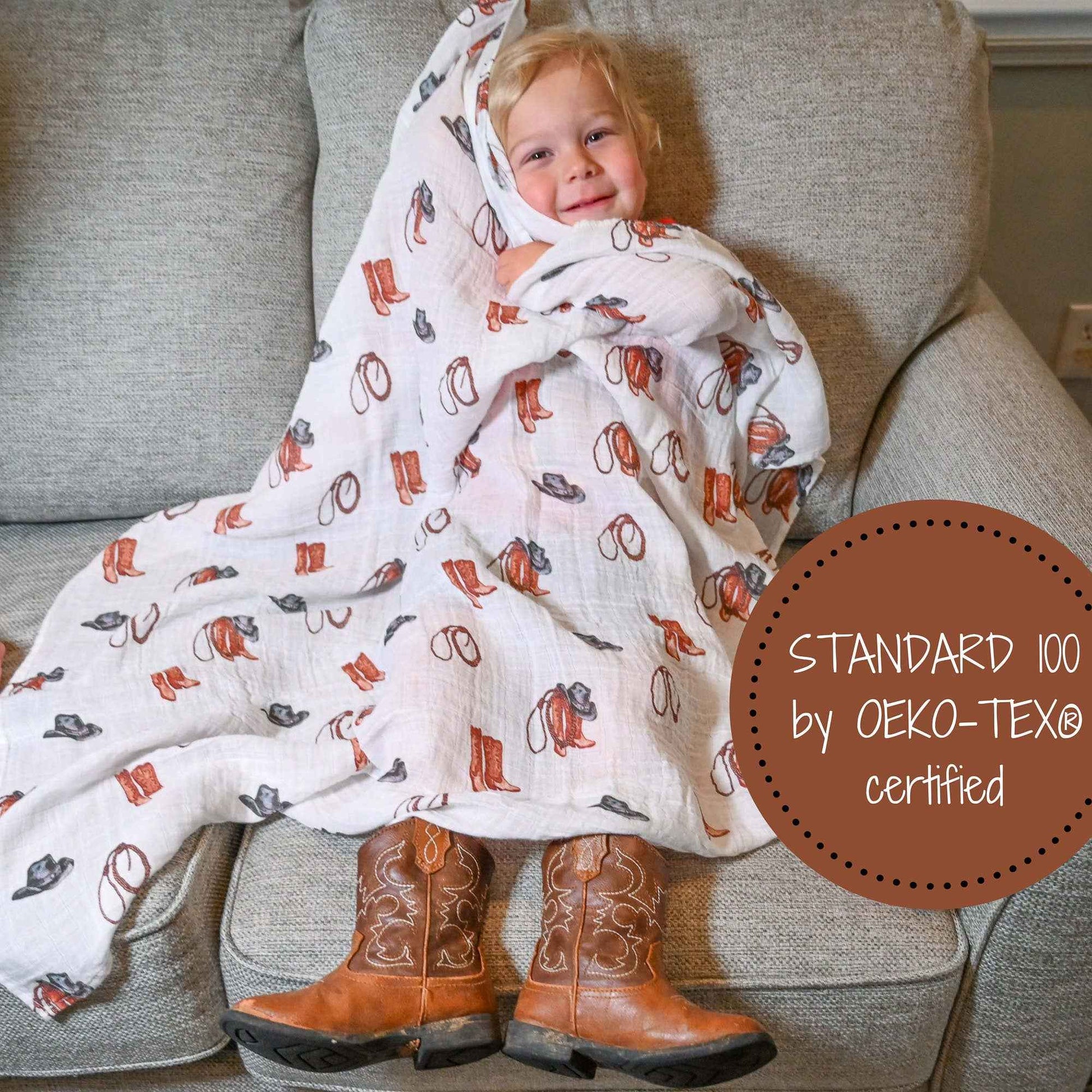 LollyBanks - Life Is Better In Boots Western Baby Muslin Swaddle Blanket