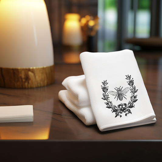 Black and White Guest Towel, Black Bee on Fingertip Towel