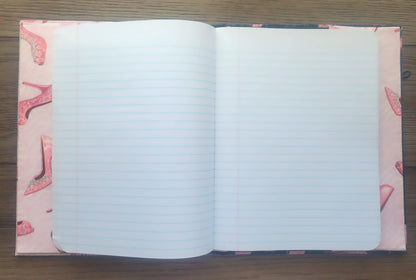 Fabric Covered Hardcover Notebook Composition Book Cover - Pink & Black Stilettos