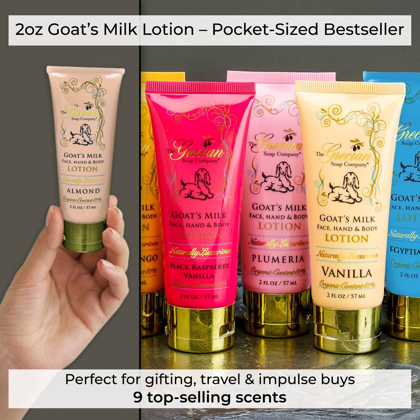 The Grecian Soap Company - Organic Beauty Hydrating Goat Milk Lotion Tubes 2oz.
