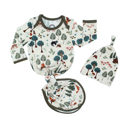In the Woods Bamboo Gown and Hat Newborn Baby Gift Set