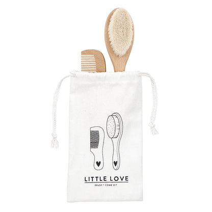 Brush + Comb Set - Heart: Beech Wood / Brush: 7" L x 2" W, Comb: 5.3" L x 1.6" W
