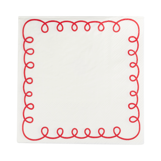 BEC1138 - Red and Cream Scallop Border Paper Cocktail Napkin