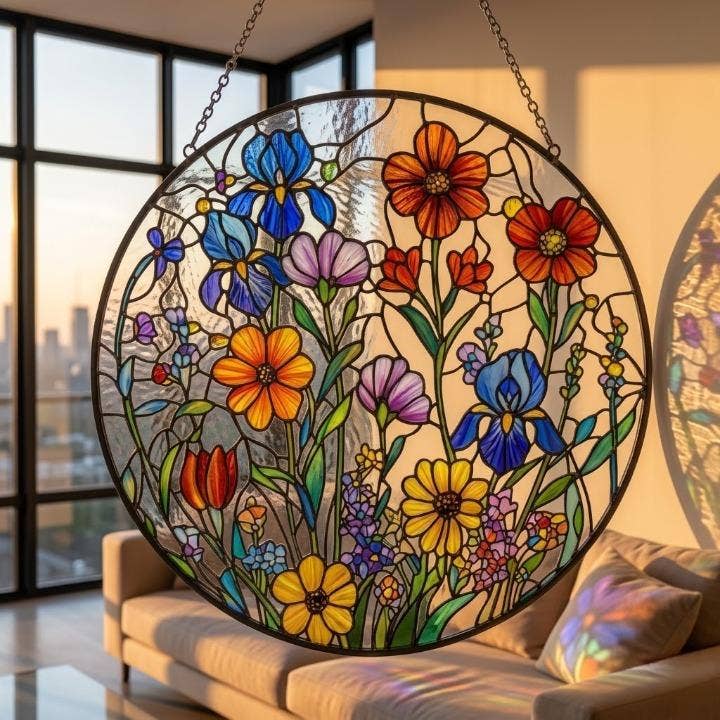 Wildflower Stained Glass Suncatcher, Colorful Garden Flower