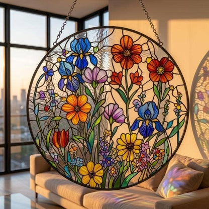 Wildflower Stained Glass Suncatcher, Colorful Garden Flower