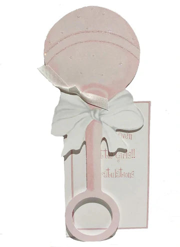 Pink rattle with glitter greeting card