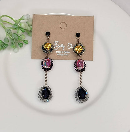 Three Stone Handmade Dangle Post Earrings