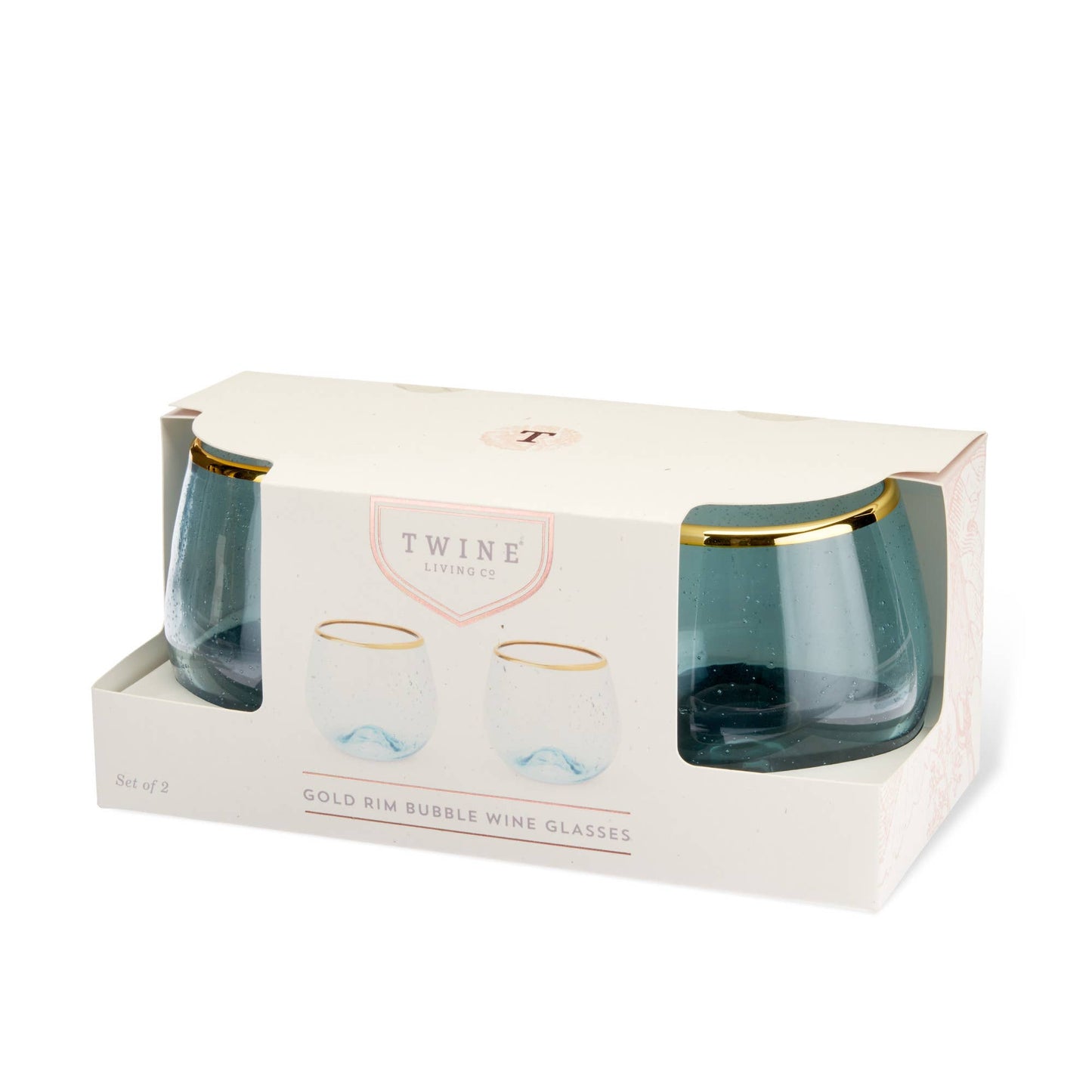 Aqua Bubble Stemless Glasses with Gold Plated Rims Set of 2