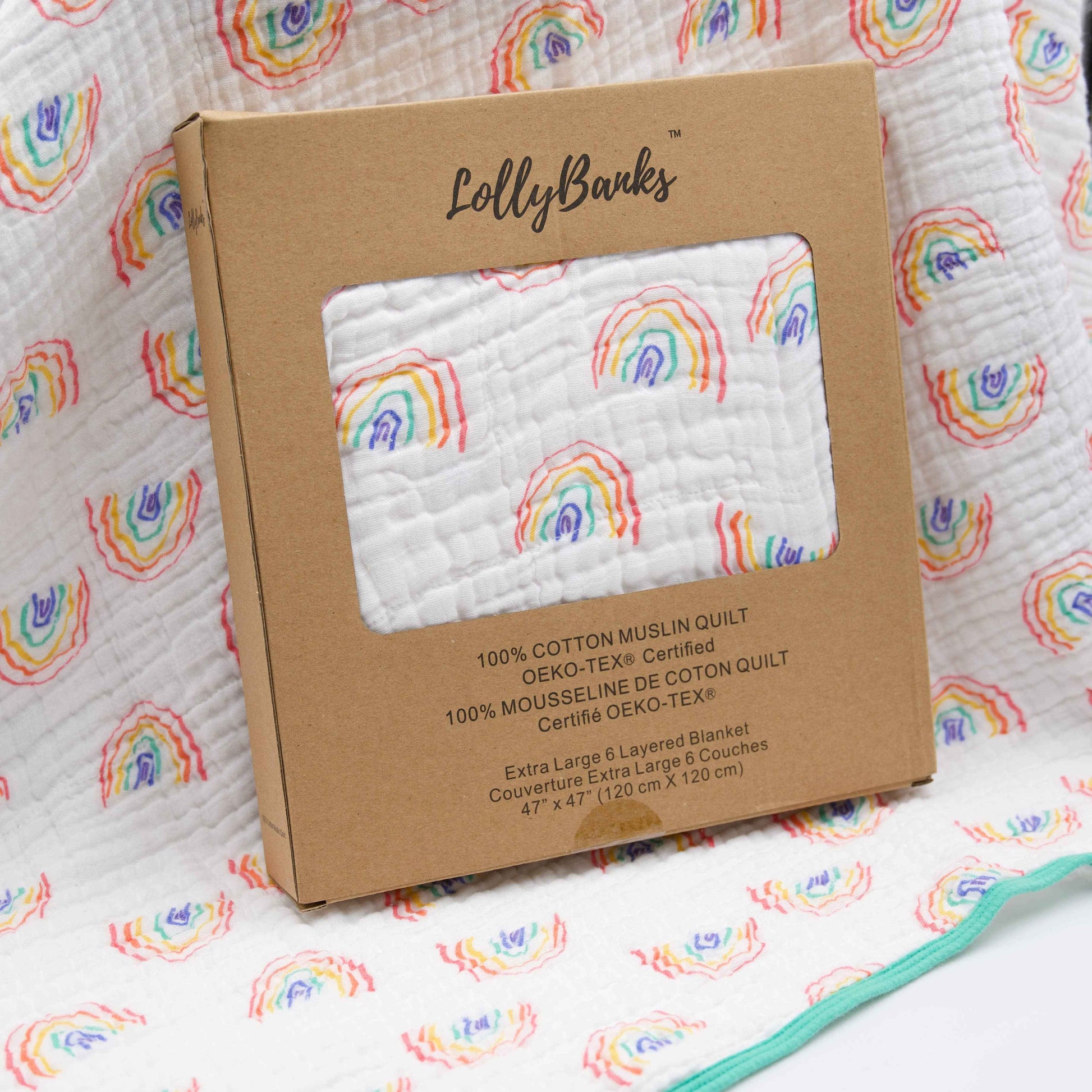 LollyBanks - Somewhere Over The Rainbow Baby Toddler Muslin Quilt