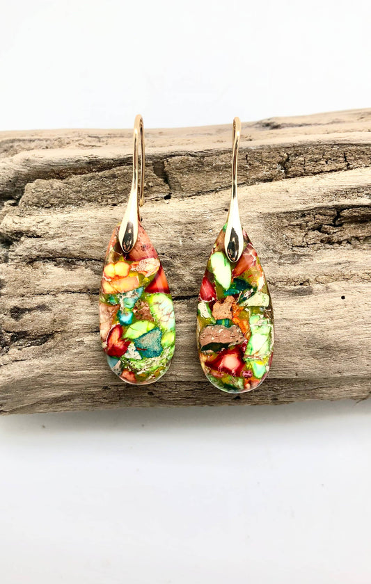 Earring Imperial Jasper Multi Teardrop Stone Gold