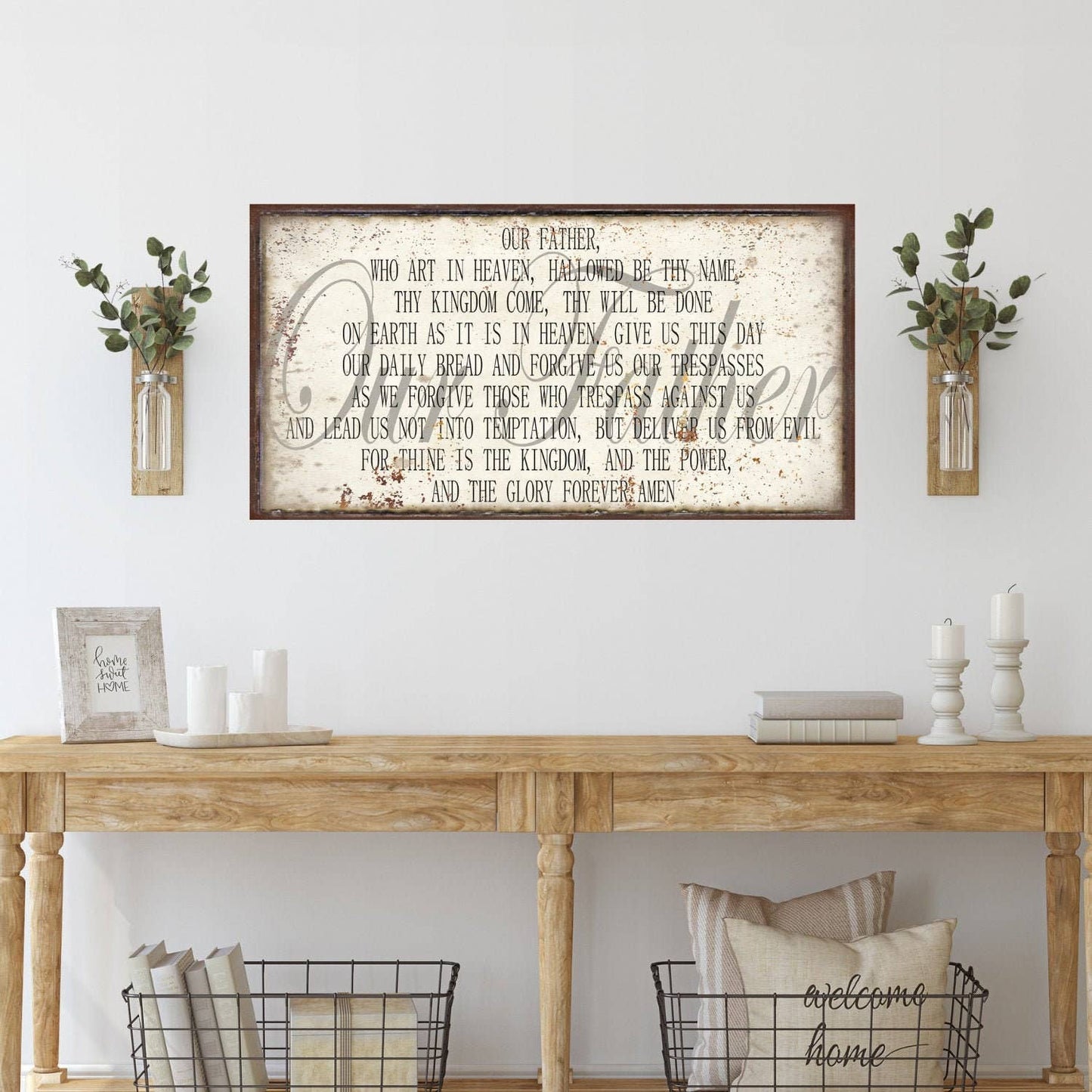 Cuadro de lienzo cristiano para pared de Olive Branch Farmhouse - La oración del Señor Mateo 6:5