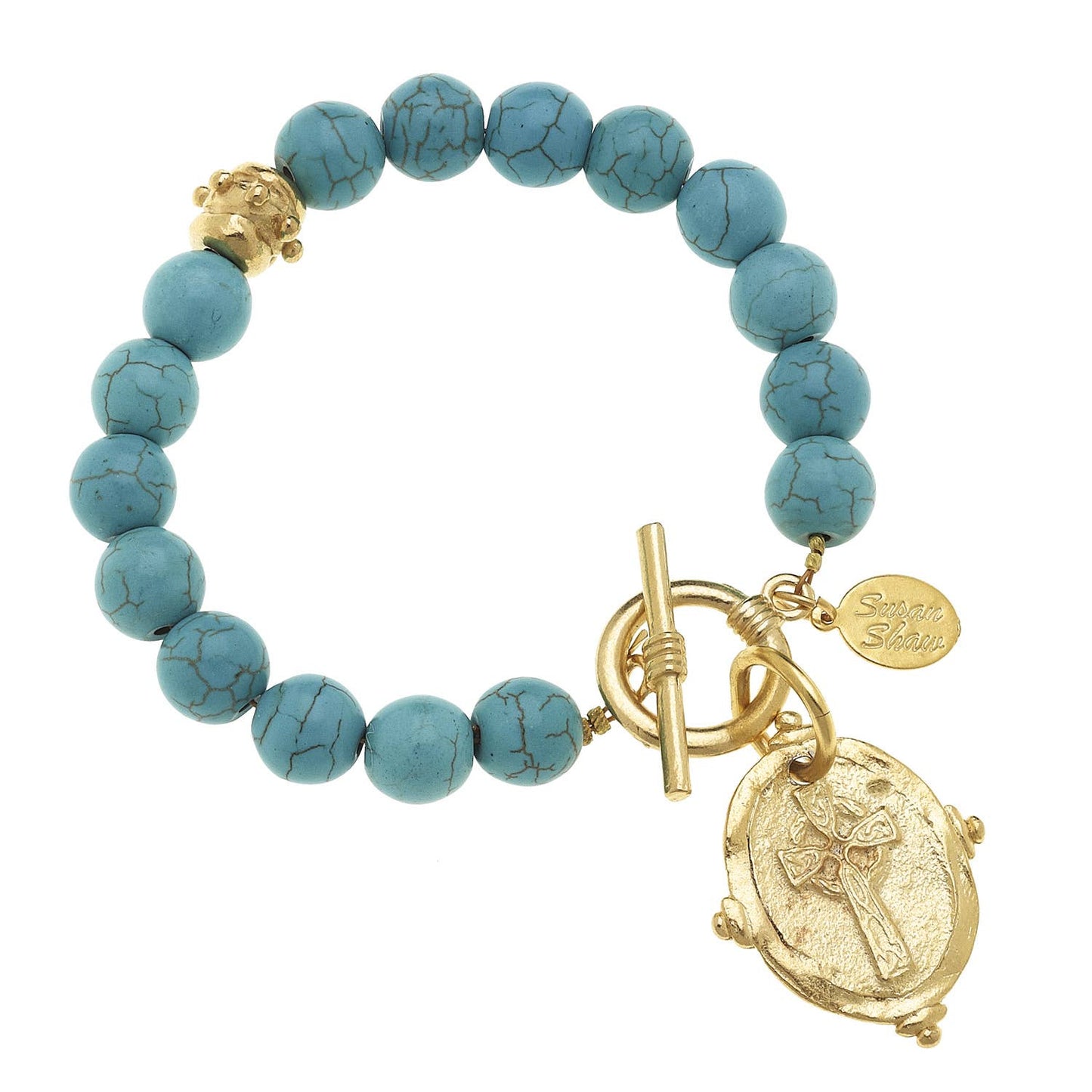 Susan Shaw - Genuine Turquoise with Italian Intaglio Cross Bracelet