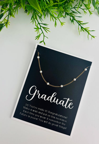 Graduation Adjustable Pearl Necklace & Inspiring Card