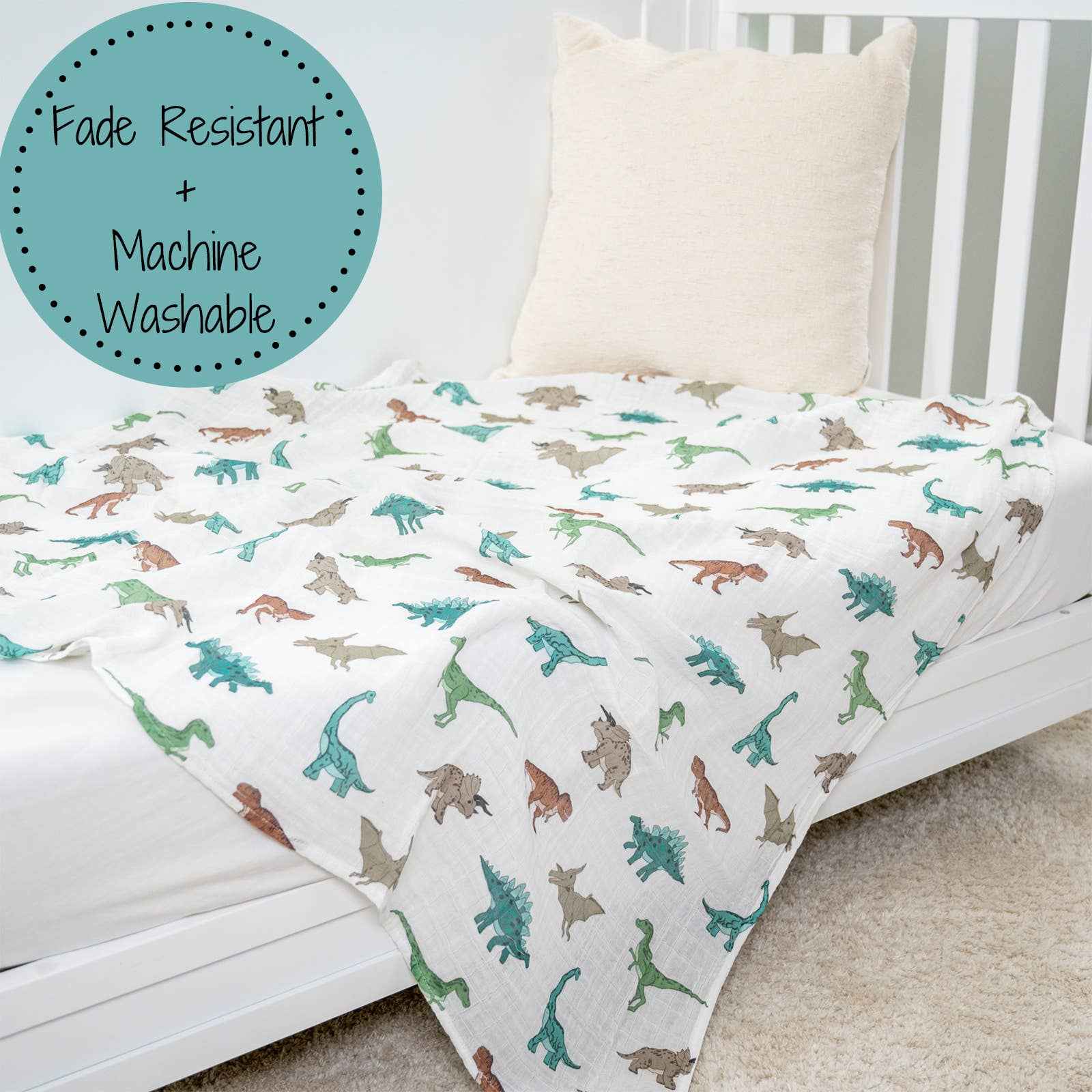 LollyBanks - Have A T-rexcellent Day Dinosaur Muslin Baby Swaddle Blanket