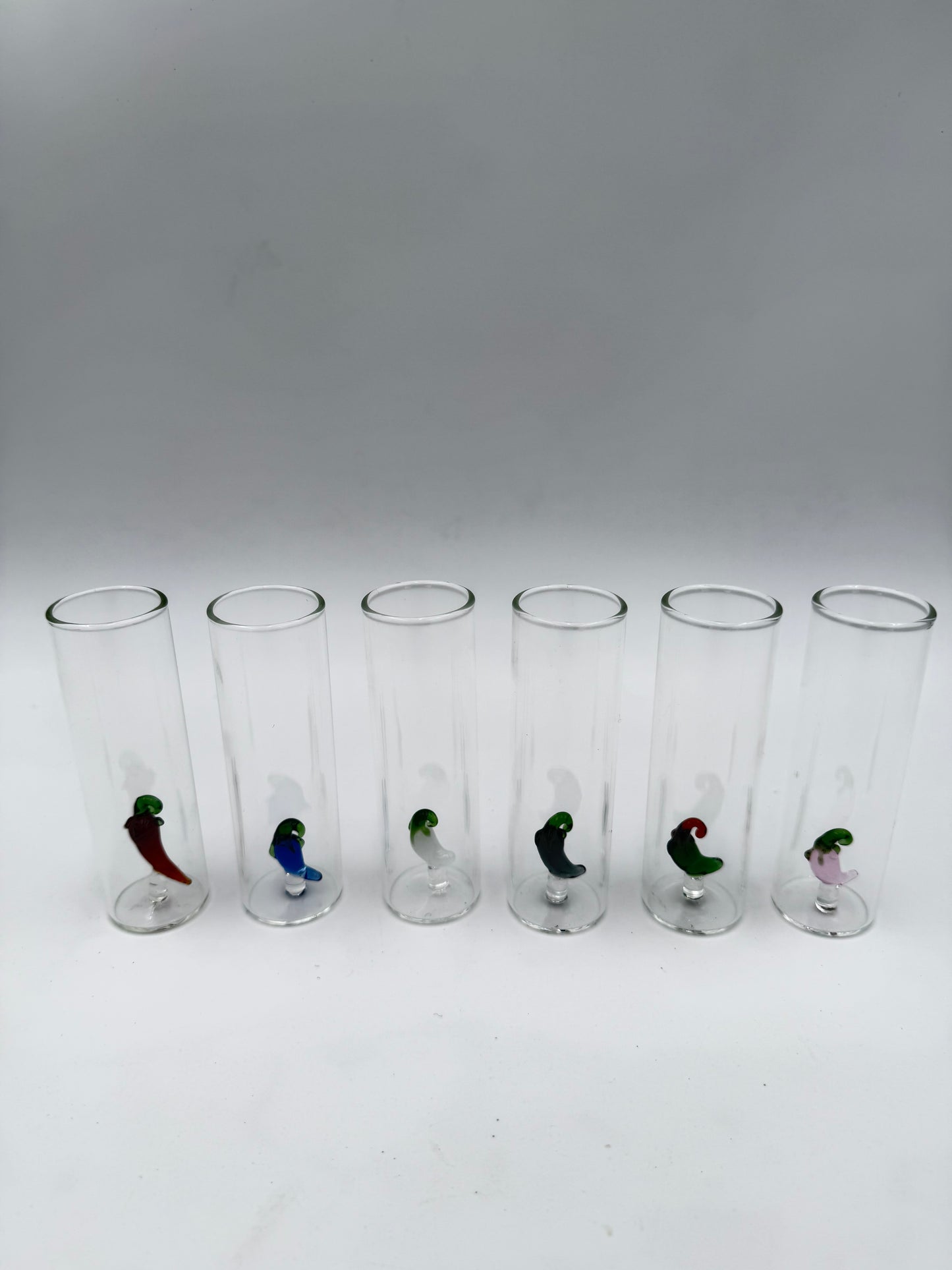Tall Skinny Shot Glass with Hand Blown Pepper (Sold Separately)