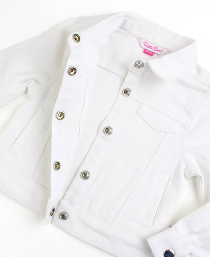 Girls White Stretch Denim Jacket
