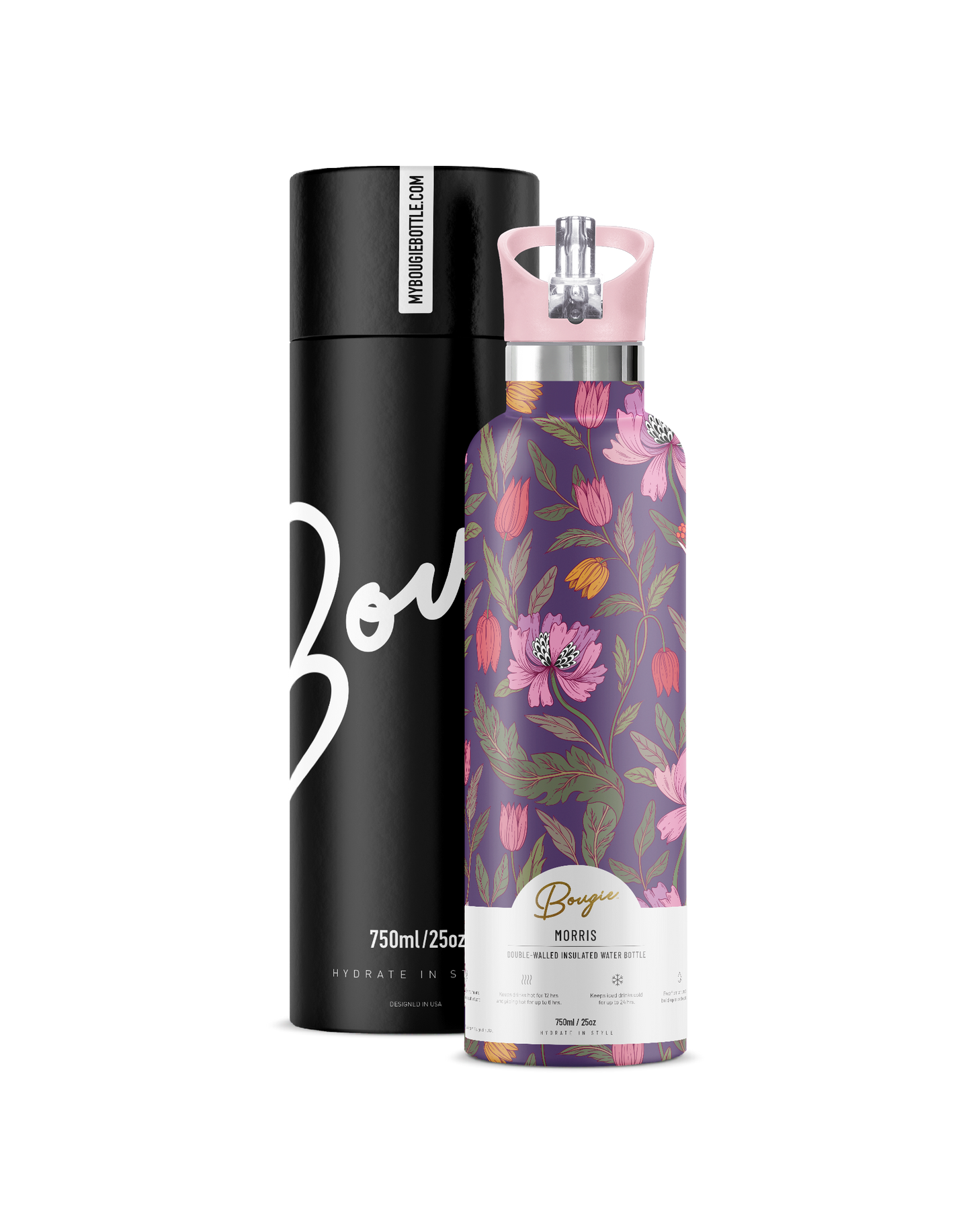 Morriset | Purple Floral Brocade 25 oz Insulated Bottle