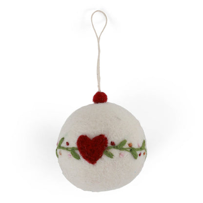 Gry and Sif - Christmas Bauble - White w/Heart & Garland