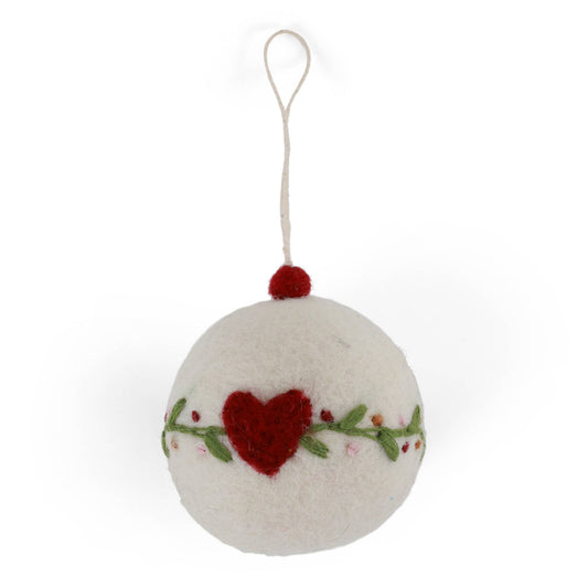 Gry and Sif - Christmas Bauble - White w/Heart & Garland