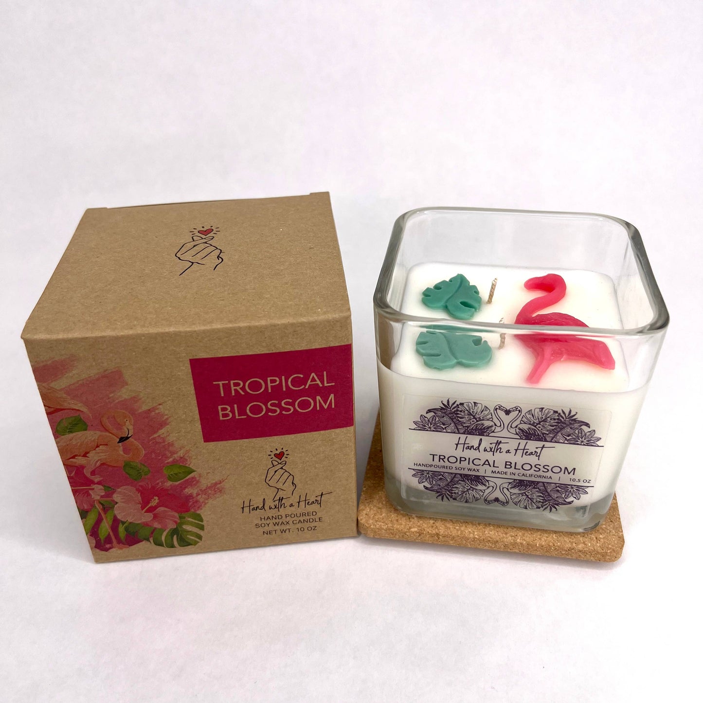 Vela de cera de soja con flores tropicales